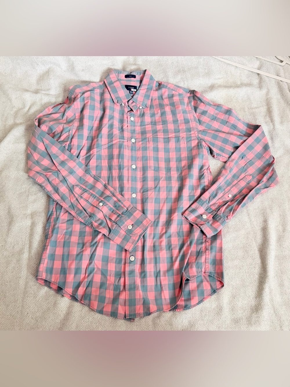 J.Crew Men’s Pink & Gray Gingham Button Down Shirt Long Sleeve Size Small Slim